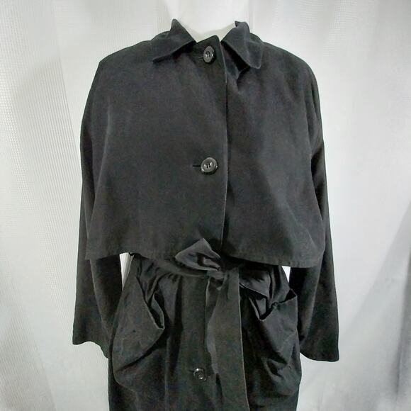 LONDON FOG! RICH BLACK MEGA DETAILED CLASSIC TRENCH COAT, OVERCOAT! SZ 12R - Picture 5 of 15